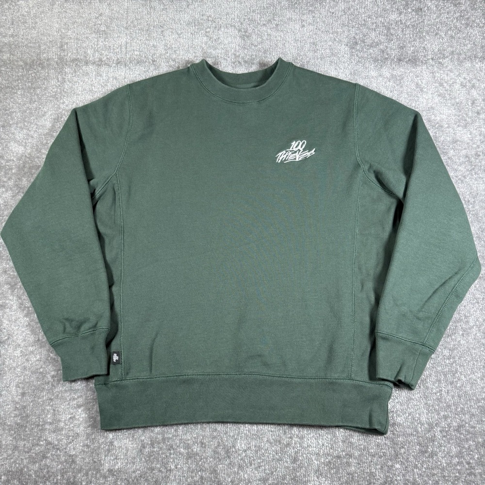 100 Thieves Sweatshirt Men's XS Green Crew‎ Neck Long Sleeve Heavyweight